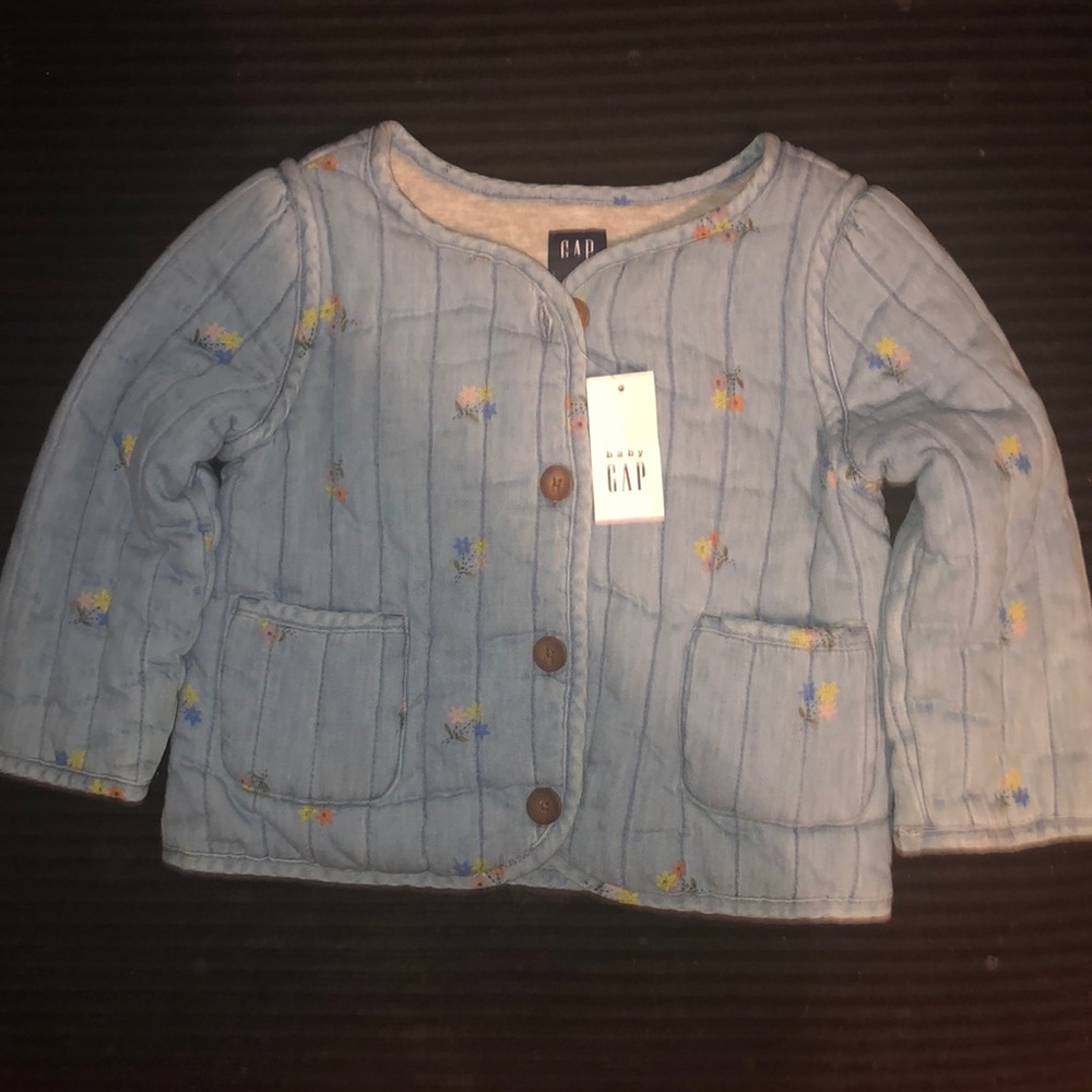 Floral Printed Denim Quilted Jacket